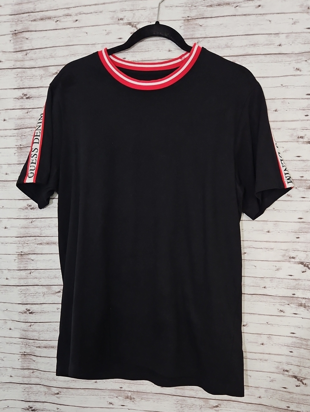 Guess Black Short Sleeve Tee with Red-Trim Collar